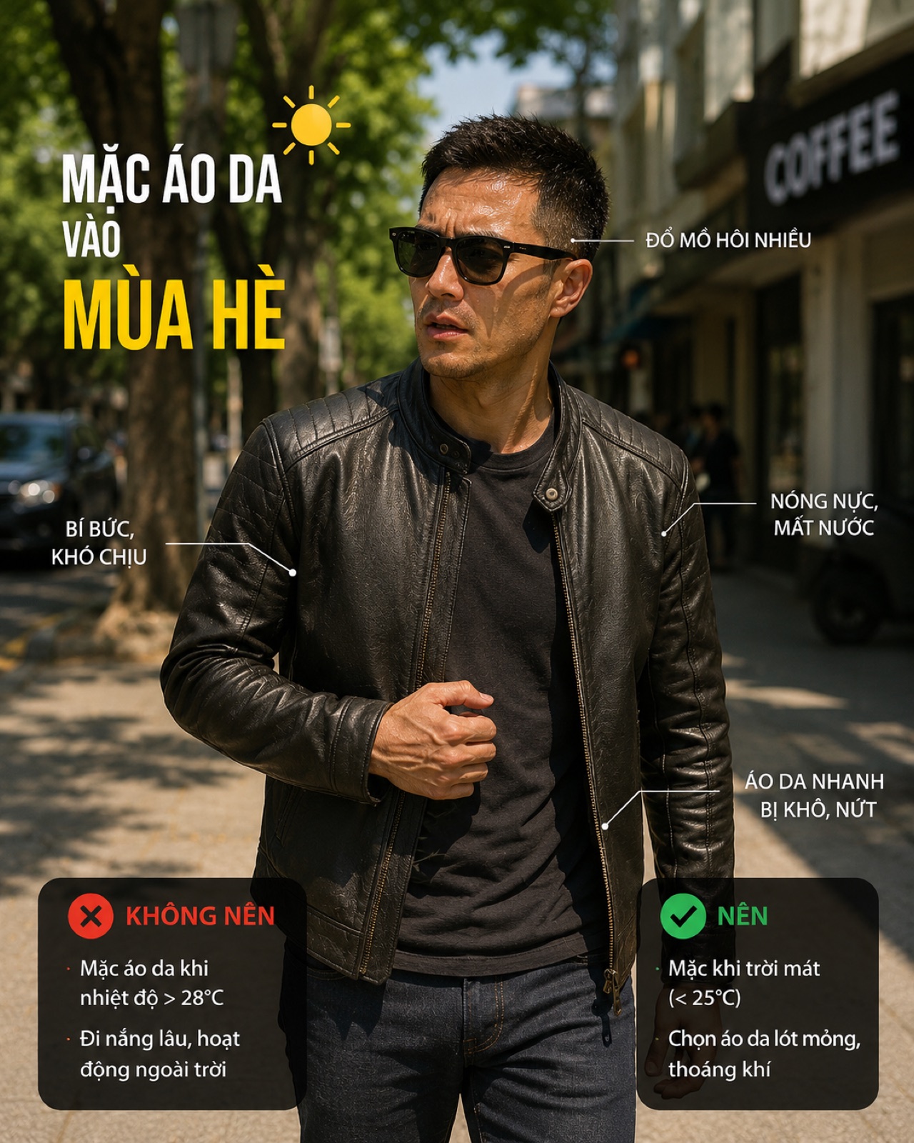 Mùa hè nóng ẩm Việt Nam có mặc được áo da không — chọn da bò hay da cừu?